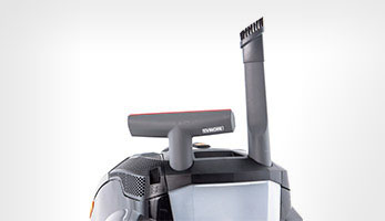 DryBOX Amfibia Pet с насадкой для чистки мебели от шерсти, щелевой насадкой и щеткой-кисточкой в гнездах на корпусе пылесоса