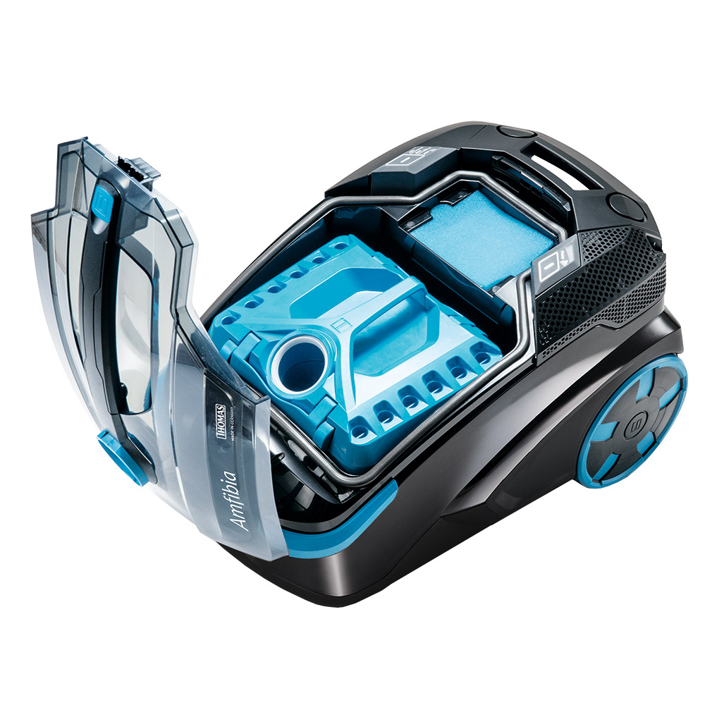 Пылесос THOMAS DryBOX Amfibia с открытой крышкой. Установлена одна из двух систем фильтрации - циклонный фильтр DryBOX