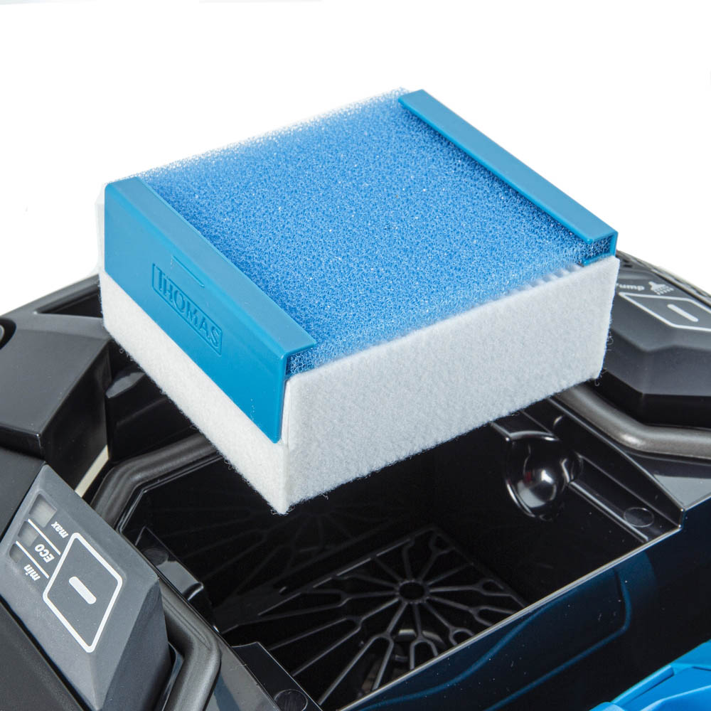 DryBOX Amfibia Family vacuum has a HEPA 13 filter that retains the smallest dust particles, and a motor protection filter