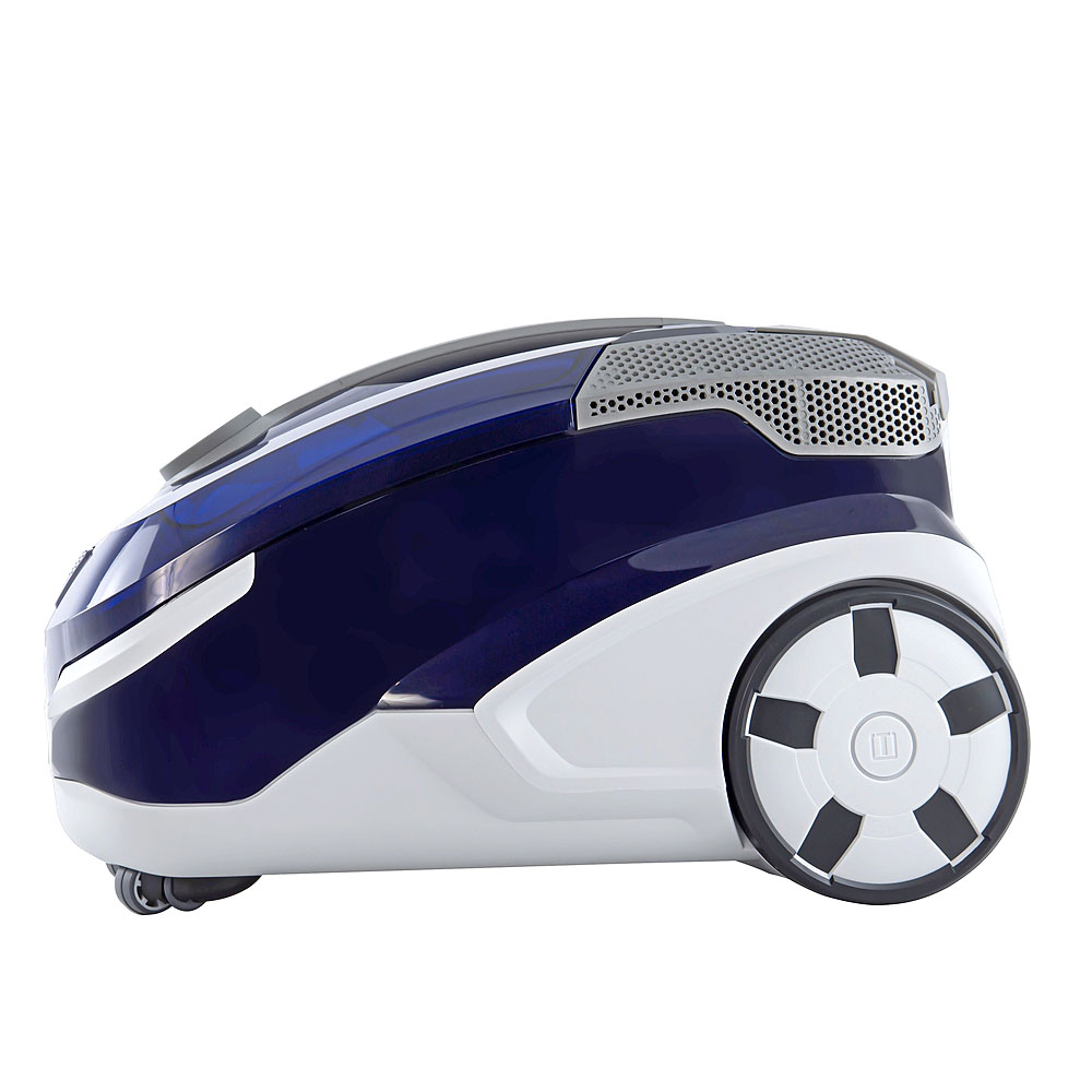 Моющий пылесос THOMAS Twin XT, вид сбоку, компактный корпус сине-белого цвета 