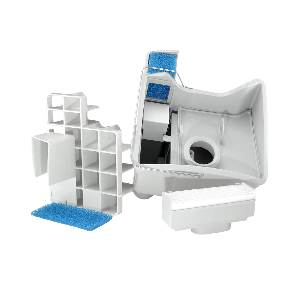 Twin Aquawash Pet, Aquafilter water filtration system, HEPA and other replaceable filters, splash guarding inset