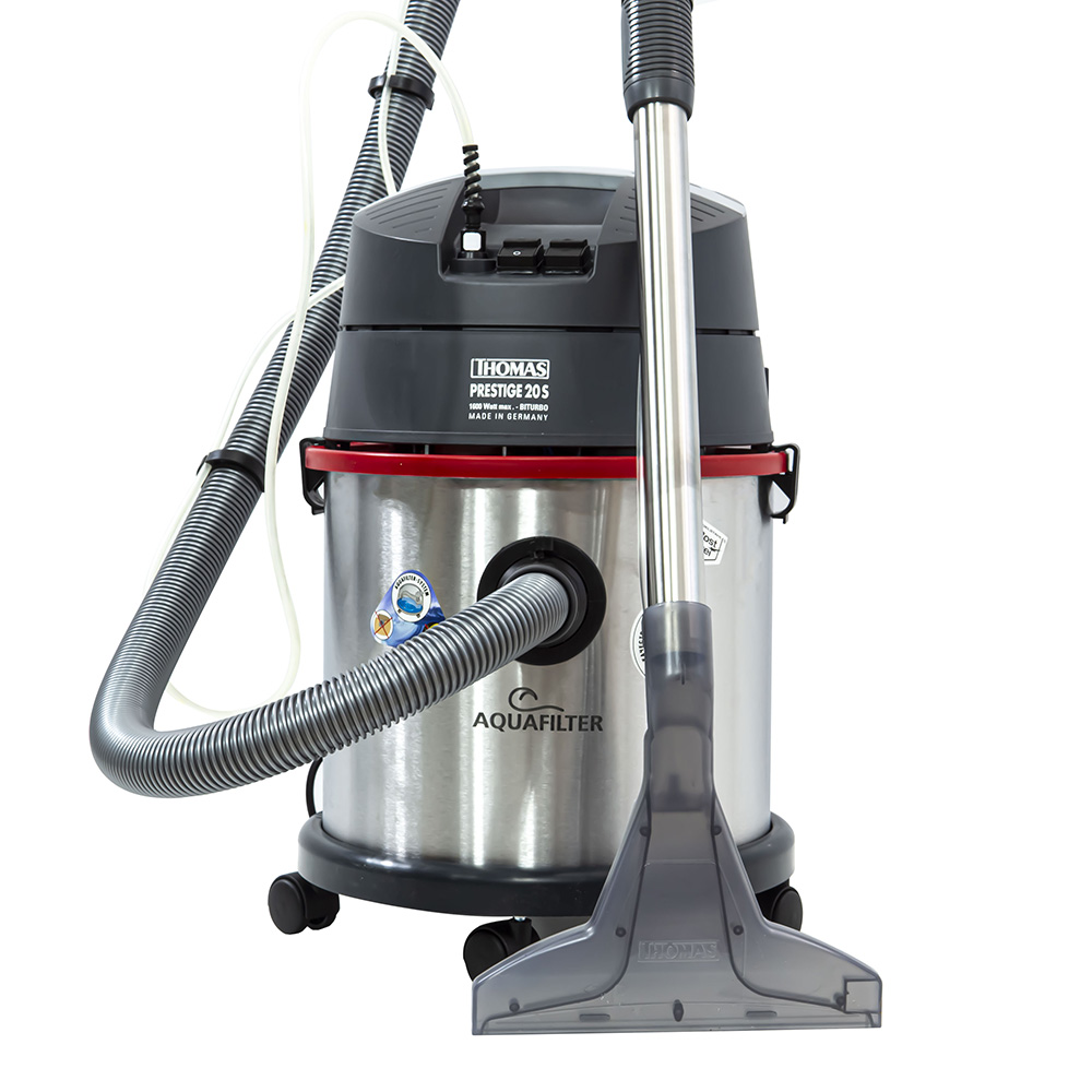 Prestige 20S Aquafilter с подключенным шлангом и насадкой для тщательной стирки ковров с адаптером для мытья твердых полов