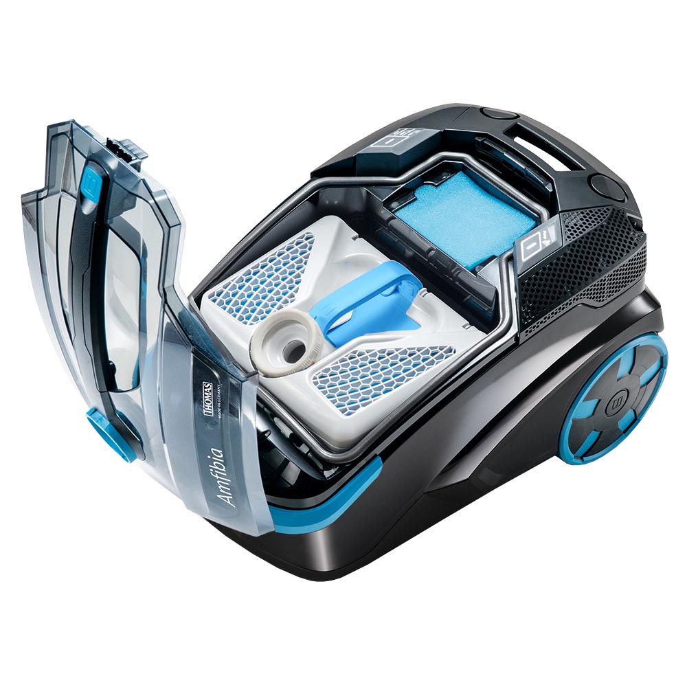 Пылесос THOMAS DryBOX Amfibia с открытой крышкой. Установлена одна из двух систем фильтрации - водяной фильтр AquaBOX
