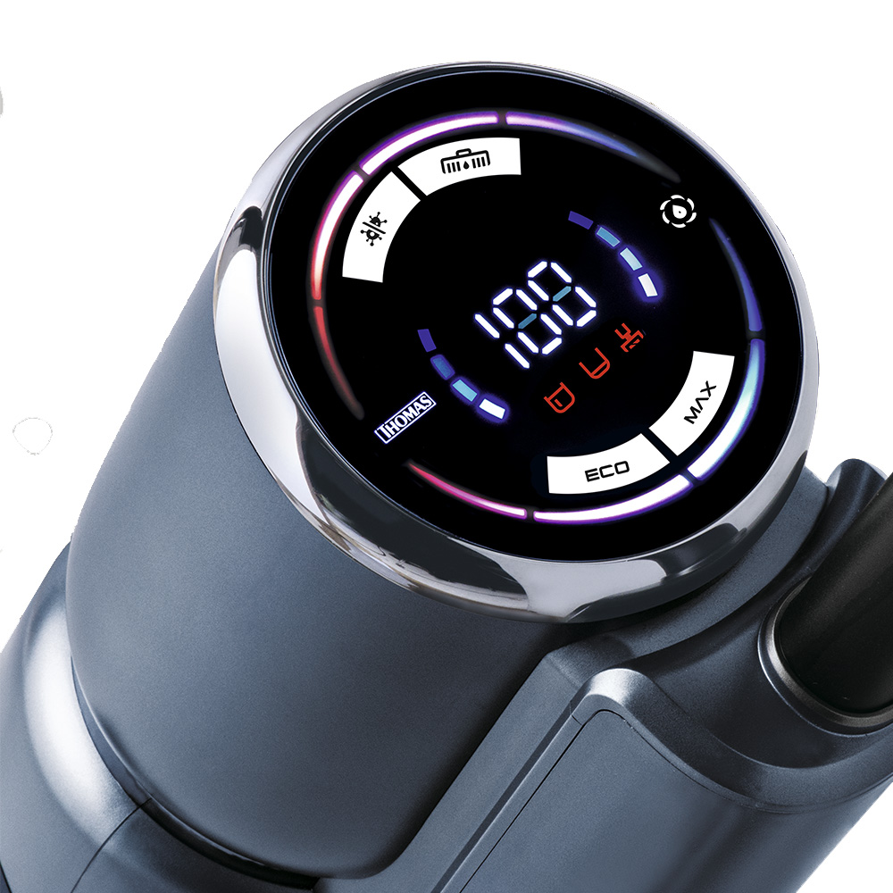 AquaFloorCleaner Cordless Plus, умный светодиодный дисплей для индикации состояния батареи, валика для чистки и резервуаров для воды