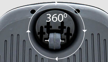 The front running roller rotates 360 degrees, allowing the vacuum cleaner to move easily